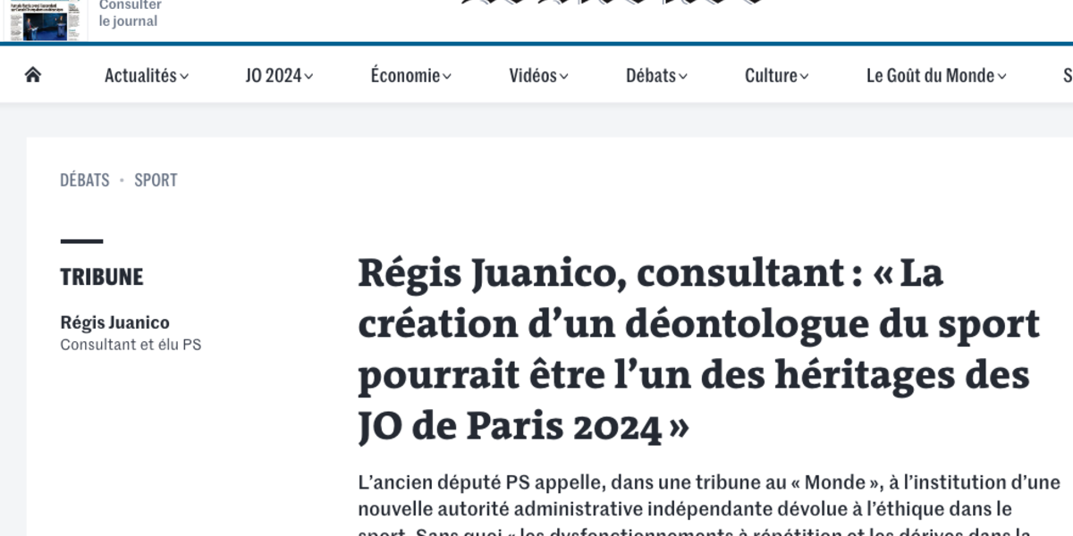 Tribune RJuanico - LeMonde - Publié le 06 août 2024 à 04h15, modifié le 06 août 2024 à 16h39 Régis Juanico, consultant :